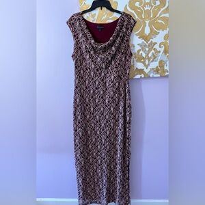 Connected Apparel Size 16 Maroon Floral Lace Sequin Cowl Neck Maxi Dress